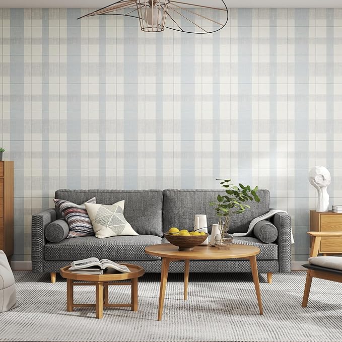 Timeet Modern Peel and Stick Wallpaper Wallpaper Blue Gray Boho Contact Paper Waterproof Self Adhesive Removable Textured Wall Paper for Bedroom Bathroom Cabinets Wall Decor Vinyl 17.3" x 200"