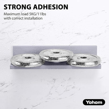 YOHOM Gray Adhesive Floating Shelf No Drilling for Bathroom Tile Wall Stick on Shower Shelf Rack Organizer 14.96inch