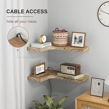 fuqing Floating Corner Shelves, Wall Shelf Set of 3, Shelves for Wall Storage, Solid Wood Shelves for Storage, Wall Mount Wooden Display Shelf for Bathroom Bedroom Kitchen Garage, Carbonized Black