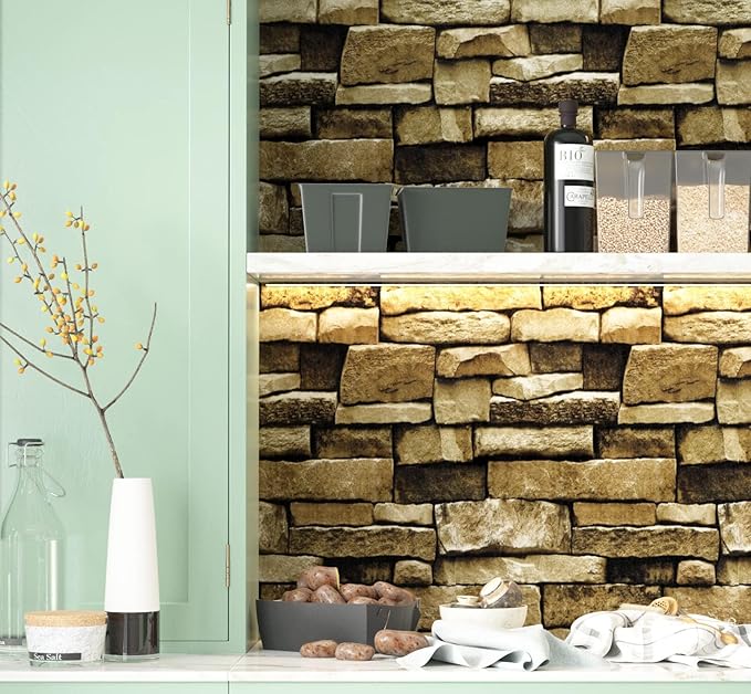 Rock Peel and Stick Wallpaper - Self-Adhesive & Removable Wallpaper Stone Decorations Contact Paper 17.7