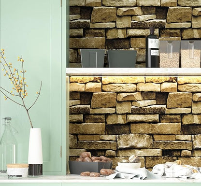 Rock Peel and Stick Wallpaper - Self-Adhesive & Removable Wallpaper Stone Decorations Contact Paper 17.7"x118" 3D Stone Textured Vinyl for Backsplash, Countertop Wall, Easy to Clean, Brick Wall paper