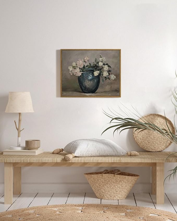 SHENIFY Vintage Floral Canvas Wall Art Flower Classic Wall Prints Kitchen Bathroom Office Decor - 11"x14" Natural Framed