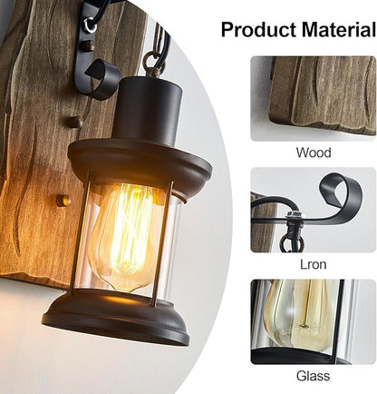 Vintage Industrial Wall Sconce, Rustic Light Fixtures Wood Metal Farmhouse Indoor Black Wall Sconce Fixture for Dining Room, Hallway, Hotel, bar, Porch Corridor Decorate