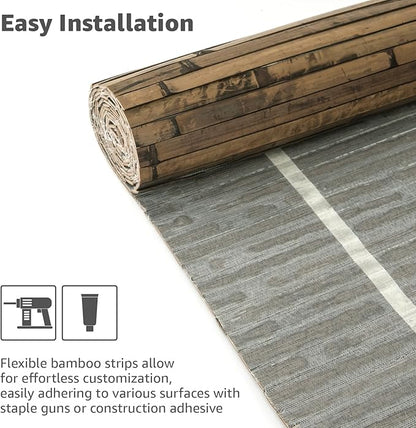 Art3d Natural Bamboo Wall Panel for Interior Wall Decor, Renewable Pole Wrap Wainscoting Paneling for Wall Ceiling Furniture Cabinet Office, 12 x 96 Inch - Dark Burned