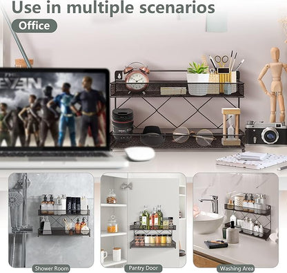 2 Tier Metal Kitchen Counter-top or Wall Mount Spice Rack, Jars Storage Organizer, Cabinet Holder, spice seasoning organizer for Partry (Bronze)