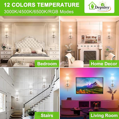 Depuley Battery Operated Wall Sconce: Set of 2 Wireless Wall Lights with Remote for Bedroom - Rechargeable 15 Colors Brushed Nickel Wall Lamp for Living Room Hallway Decor