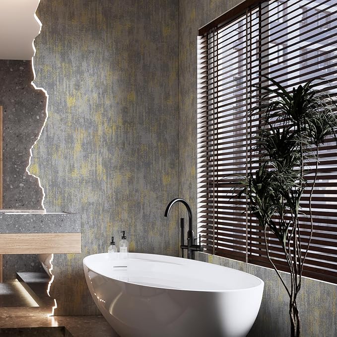 JiffDiff Vintage Metallic Peel and Stick Wallpaper Self Adhesive Industrial Metallic Concrete Wall Paper Modern Stick on Wallpaper Contact Paper(17.3