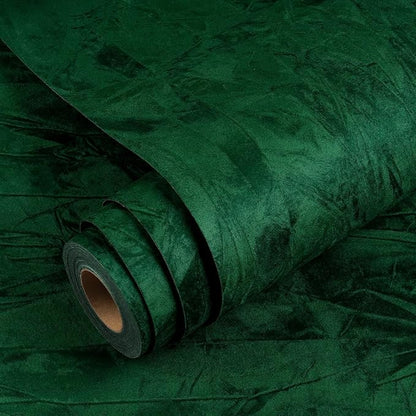 YENHOME 30"X118" Vintage Green Velvet Wallpaper Peel and Stick Dark Green Velvet Peel and Stick Wallpaper Textured for Bedroom Self Adhesive Felt Fabric Wall Paper Contact Paper for Cabinets Drawers