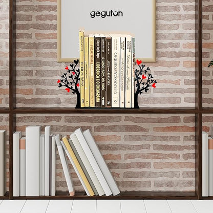 GEGUTON Heart Tree Bookend – Steel Epoxy-Coated – Decorative Book Support Pair for Home Office, Living Room or Gift