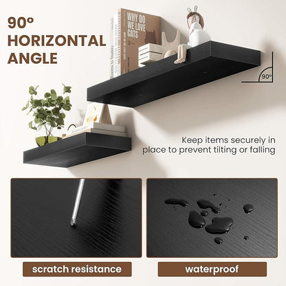 36 Inch Floating Shelves for Wall 2 Pack, 36" Wall Shelves for Books, Storage, Decor, Wall Mounted Floating Shelf with Invisible Brackets for Kitchen, Living Room, Black