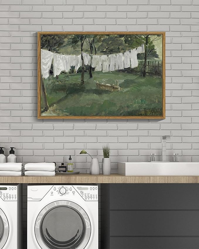 SHENIFY Large Laundry Room 16x24in Vintage Framed Canvas Wall Art Decor - Natural Framed