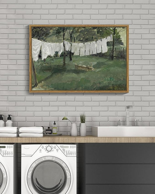 SHENIFY Large Laundry Room 16x24in Vintage Framed Canvas Wall Art Decor - Natural Framed