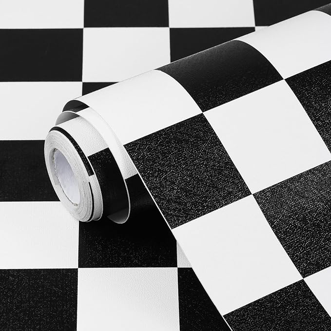 Black and White Contact Paper Checkered Peel and Stick Wallpaper Self Adhesive Waterproof Vinyl Roll for Bathroom Kitchen Backsplash Cabinets Shelf Liners Drawers A Set of 17.3"x1200"