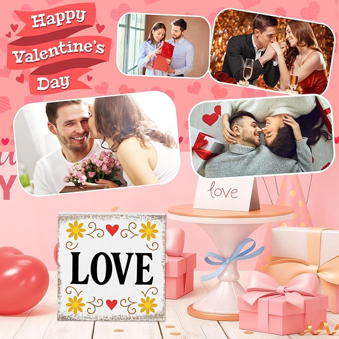 Valentines Desk Decor, Valentine's Day Home Office Table Sign for Wife Daughter from Dad Husband, Valentine Gifts Decorations for Porch Tiered Tray Shelf Party Wedding