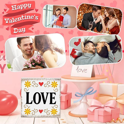 Valentines Desk Decor, Valentine's Day Home Office Table Sign for Wife Daughter from Dad Husband, Valentine Gifts Decorations for Porch Tiered Tray Shelf Party Wedding