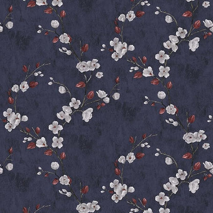 SOON AFTER 17.5"x120" Floral Peel and Stick Wallpaper Flower Tree Contact Paper Self Adhesive Removable Modern Dark Blue Wall Paper Decorative Wall Covering Countertop Vinyl Film Roll