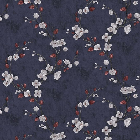 SOON AFTER 17.5"x120" Floral Peel and Stick Wallpaper Flower Tree Contact Paper Self Adhesive Removable Modern Dark Blue Wall Paper Decorative Wall Covering Countertop Vinyl Film Roll