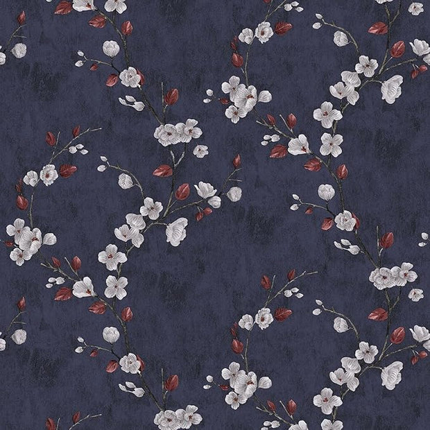 Floral Peel and Stick Wallpaper Flower Tree Contact Paper A Set of 17.5"x300" Self Adhesive Removable Modern Dark Blue Wall Paper Decorative Wall Covering Countertop Vinyl Film Roll