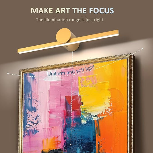 ZitoStory Battery Operated Picture Light for Wall with Remote, Wireless Dimmable Art Lights for Paintings Rechargeable Gallery Light Artwork Lighting for Canvas, Portrait, Gold, 20 Inch
