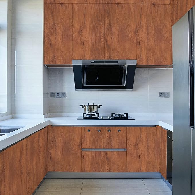 17.7" X 394" Peel and Stick Wood Grain Contact Paper Brown Wooden Look Wallpaper Self-Adhesive Decorative Wood Wallpaper Removable Vinyl Film Easy to Apply for Old Furniture Kitchen Cabinets
