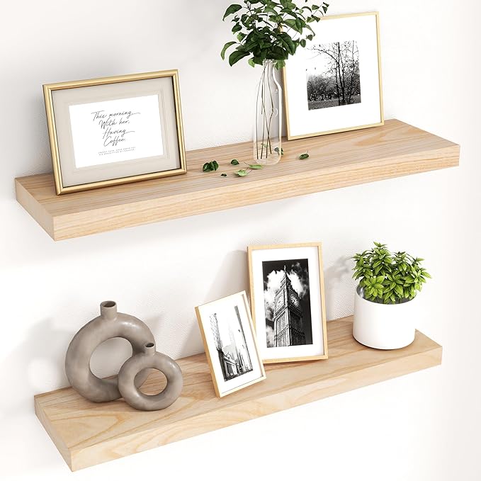 fuqing 30 Inch Floating Shelves | Natural Wood Wall Shelves Set of 2 | 30