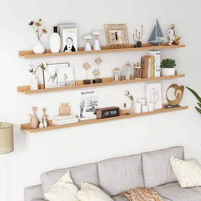 Axeman 72 Inch Floating Shelves | Oak Picture Ledge Shelf Set of 3 | Rustic Wood Wall Shelves with Lip | 72" Oak Picture Shelf for Wall with Ledge | Photo Shelves