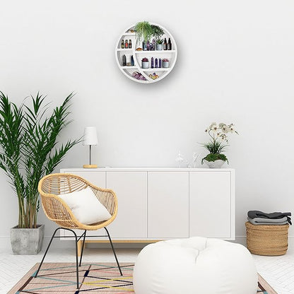 Wooden Crescent Moon Shelf Wall Decor - Decorative Boho Home Hanging Display Shelf for Bedroom, Dorm, Nursery - Easy Mount Storage for Crystals and Essential Oils - 14 x 14 x 3.5 (White)