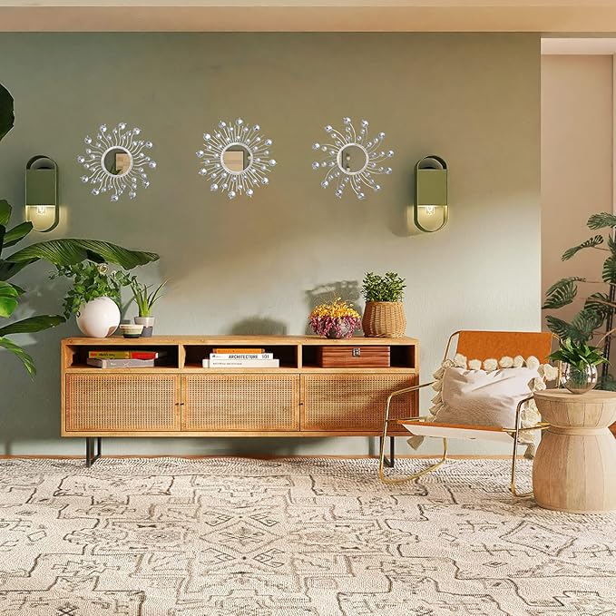 Mirror Wall Decor Metal Sun Mirror Home Decoration Wall Art Decorative Suitable for Living Room Bedroom Bathroom Entryway