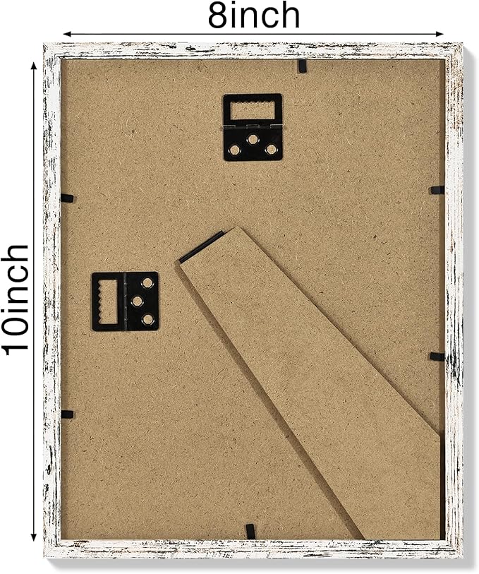 Vittanly 8x10 Picture Frame Set of 4, Display Pictures 5x7 with Mat or 8x10 without Mat, Photo Frames for Wall or Tabletop Display, Distressed White