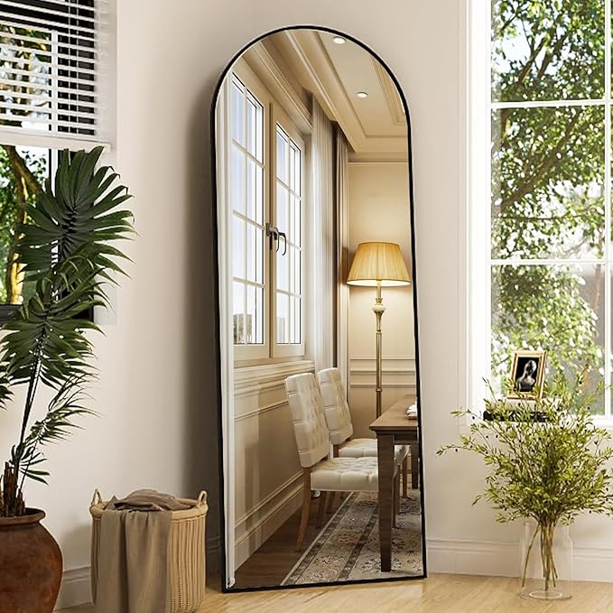 Arched Full Length Mirror, 64" x 21" Arch Floor Mirror with Stand, Full Length Wall Mirror Hanging or Leaning Arched-Top Full Body with Stand for Bedroom, Dressing Room, Black