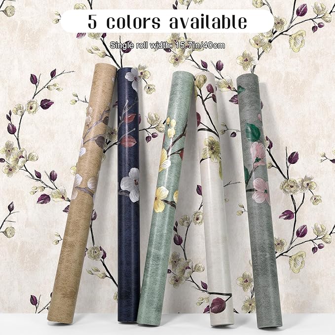 Floral Peel and Stick Wallpaper Flower Tree Contact Paper A Set of 17.5"x1200" Self Adhesive Removable Modern Beige Wall Paper Decorative Wall Covering Countertop Vinyl Film Roll