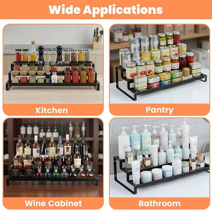 Spice Rack Organizer for Cabinet, Expandable 3 Tiered Spice Rack, Metal Spices Organizer, Display Shelf Organizers for Cabinet, Countertop, Pantry, Cupboard (Black)