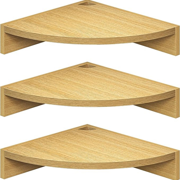 Fun Memories Corner Shelf Wall Mount, Wood Floating Corner Shelves, Corner Wall Shelf for Bedroom, Bathroom, Kitchen, Living Room (Oak, 3 Pack)