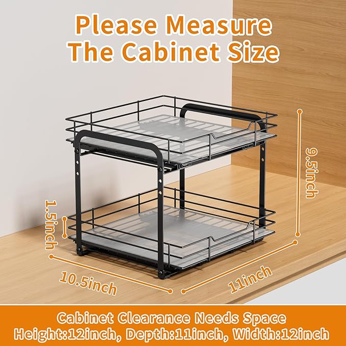 RCHYFEED Spice Organization for Cabinet,2 Tier Pull out Spice Rack Organizer for Inside Cabinets & Pantry, Slide out Heavy Duty Spice Shelf Rack for Kitchen Seasoning (11.5
