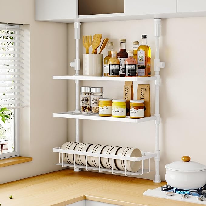 Homeiju 3-Tier Spice Rack Organizer, Multi-functional Kitchen Countertop Shelves, Wall Mount Hanging Spice Rack Seasoning Organizer for Kitchen Organization and Storage, Free Adjustable Height