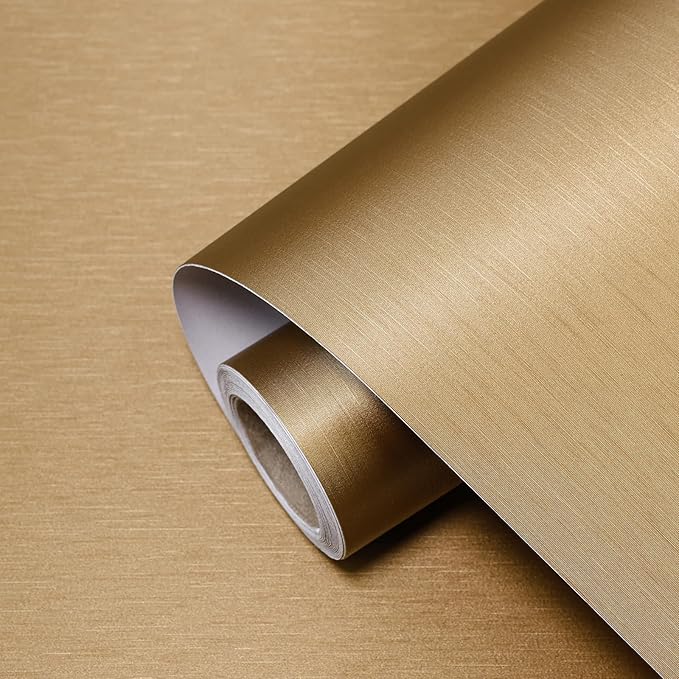 Dark Gold Peel and Stick Wallpaper 15.7 x 1181 Metallic Textured Contact Paper Modern Self Adhesive Thick Texture Vinyl Waterproof Wall Paper for Bedroom Kitchen Cabinets Fridge