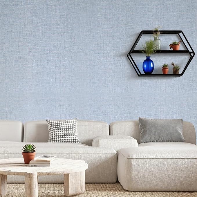 Yancorp 24"x197" Textured Fabric Light Blue Wall Paper Faux Grasscloth Peel and Stick Wallpaper Self-Adhesive Linen Removable Wallpaper Cabinets Counter Top Liners
