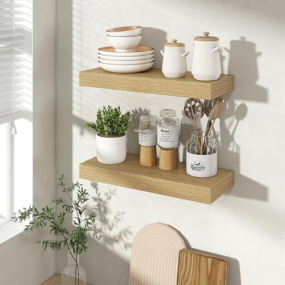 16 Inch Floating Shelves for Wall 2 Pack, 16" Wall Shelves for Books, Storage, Decor, Wall Mounted Floating Shelf with Invisible Brackets for Kitchen, Living Room, Oak