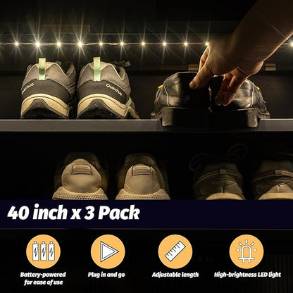 Lights Strip Led Strip Lighting Battery Powered 3-Pack, Wireless LED Light Strip Suitable for Lighting Under Cabinet Closet Shelves Shoe Cabinet Bookshelf Home Kitchen Outdoor Indoor