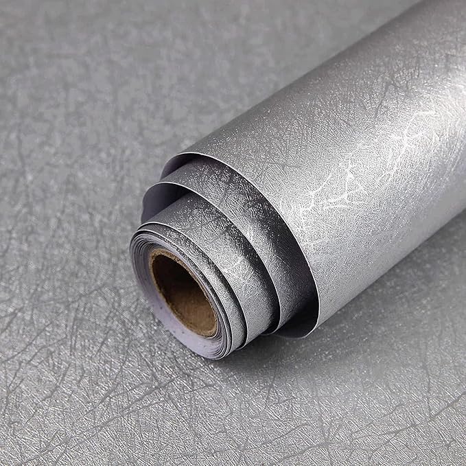 Abyssaly Silver Grey Peel and Stick Wallpaper, Embossed Self Adhesive Gray Contact Paper, Removable Home Decoration Wallpaper Covering for Bedroom Countertop 11.8" X 78.7"
