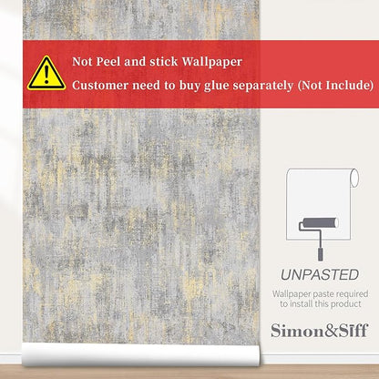 Simon&Siff Textured Wallpaper Distressed Concrete Wallpaper 17.3inx19.68ft White/Gold/Gray Metallic Modern Wall Paper Non Woven Neutral for Bedroom Traditional Wall Paper Need Adhesive