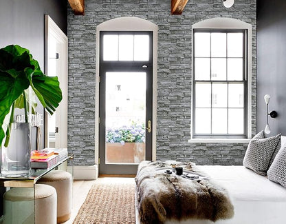 Timeet 3D Brick Stone Wallpaper Peel and Stick Wallpaper Self Adhesive 17.7"x197" Grey Stone Contact Paper for Living Room Bathroom Fireplace Kitchen Decoration Removable Vinyl Wall Paper Roll
