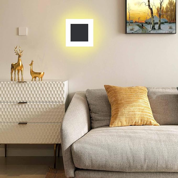 Kawell 10W Square Acrylic LED Wall Sconce Non-Dimmable Hardwired Black Wall Light Fixture for Bedroom, Living Room, Hallway Indoor Lighting, 3000K