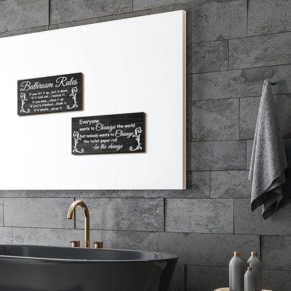 Jetec 2 Pieces Funny Bathroom Signs Bathroom Wall Decor Toilet Wall Accessories Farmhouse Toilet Rustic Wooden Signs, 12x6 Inch(Dark Style)