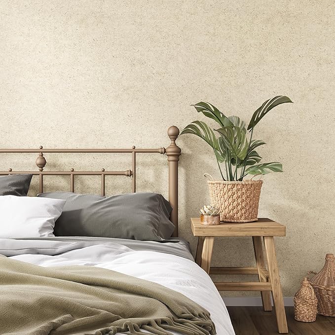 VEELIKE Beige Concrete Wallpaper Peel and Stick Textured Limewash Wallpaper for Bedroom Bathroom 15.7''x118'' Self Adhesive Sandstone Wall Paper Removable Beige Contact Paper for Walls Countertops