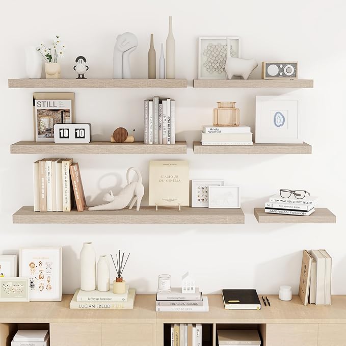 24 Inch Floating Shelves, 3D Textured Wood Grain, 24