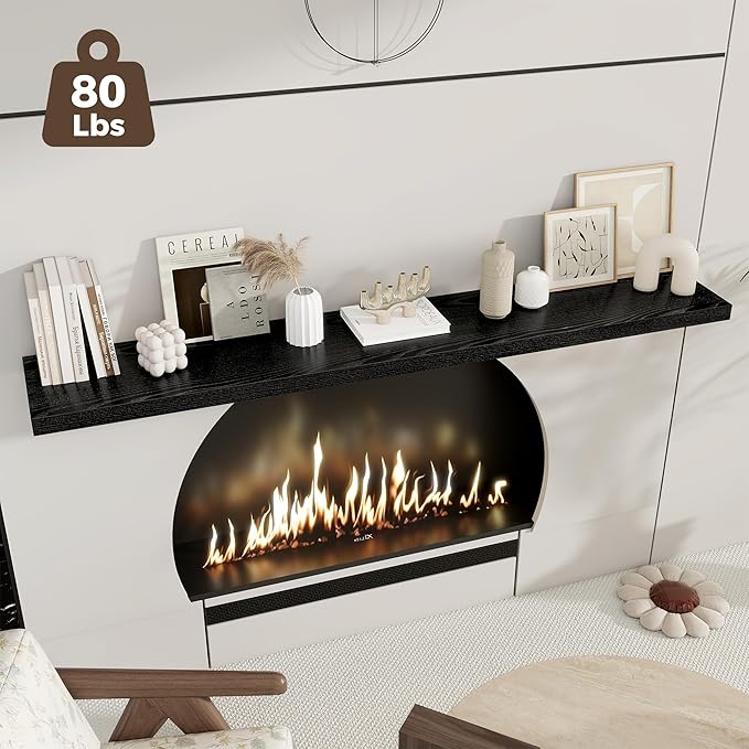 Fun Memories Black Deep Floating Shelves, 72 x 12 Inch Long Wall Shelves, Large Display Shelf & Storage Shelf, Wood Floating Wall Shelves for Fireplace Mantel, Living Room, Home Office - Set of 2