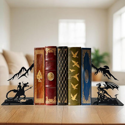 Dragon Bookends – Metal Book Ends Decorative for Shelves, Unique Fantasy Book Ends Holder, Cute Novelty Vintage Bookends, Bookshelf Decor Heavy Duty Stopper for Kids and Adults
