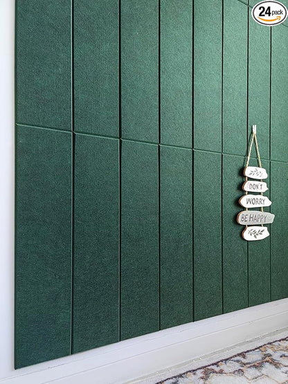 Shiplap Felt Wall Panels for Interior Wall Decor, Accent Wall Paneling for Bedroom Living Room & Office, Peel and Stick, Sound Absorbing – 24 Pack Felt Tiles with Adhesive – Aurora Green