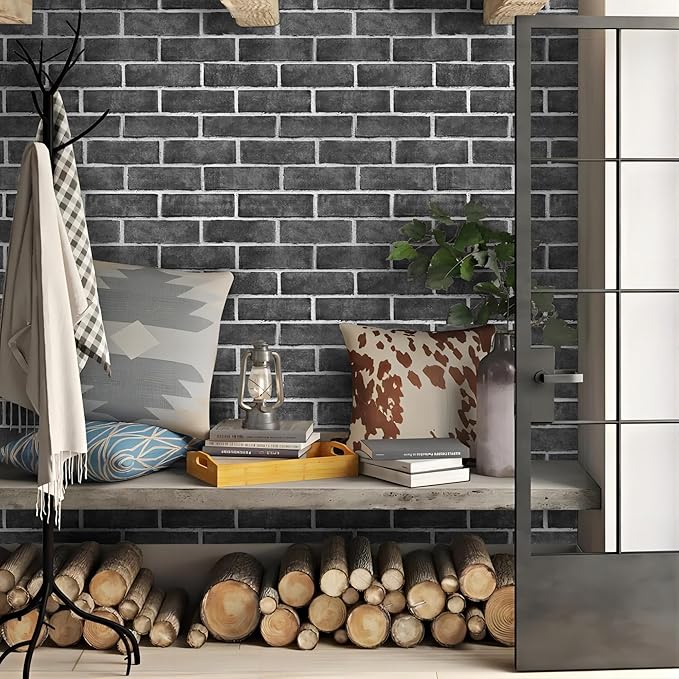 HeloHo 196.8"X17.7" Grey Brick Wallpaper Peel and Stick Self-Adhesive Removable 3D Textured Wall Paper for Kitchen Backsplash Living Room Bedroom Decor